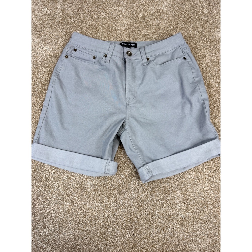 DKNY Jeans Womens Light Grey Cuffed‎ Denim Shorts 6 Stretch Mid Rise Casual Chic